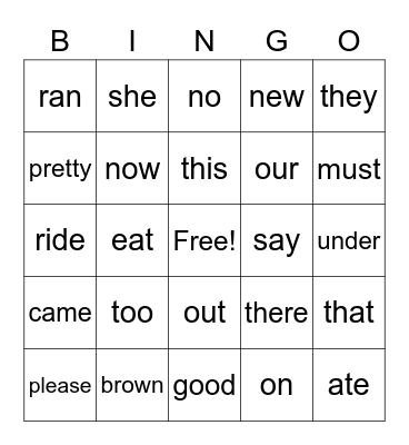 Sight Words #3 Bingo Card