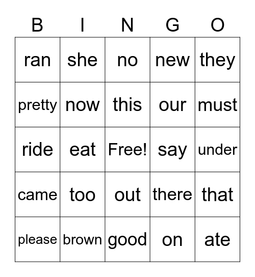 Sight Words #3 Bingo Card