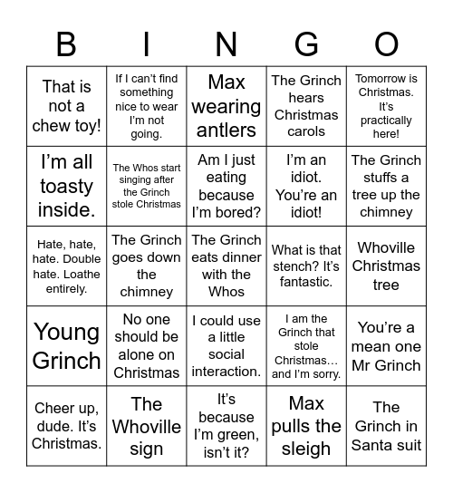 GRINCH Bingo Card