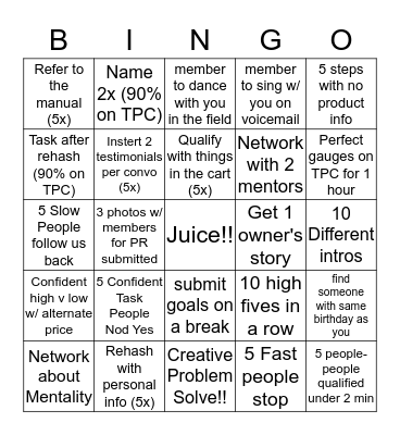 Juice Bingo Card