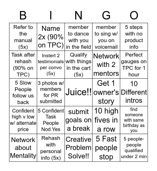 Juice Bingo Card