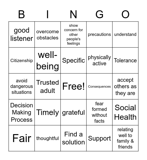Chapter 2 Terms Bingo Card