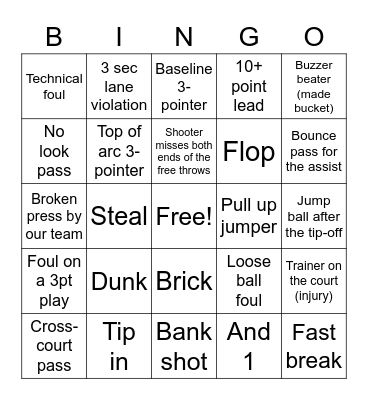 Basketball Bingo Card