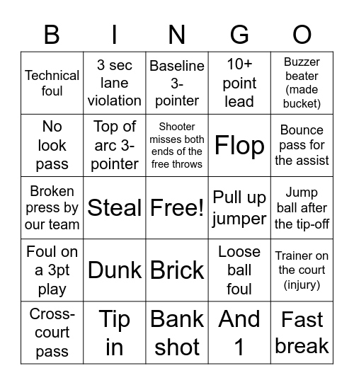 Basketball Bingo Card