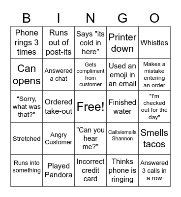 NAHANCO C/S BINGO Card