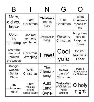 Christmas Music Bingo Card