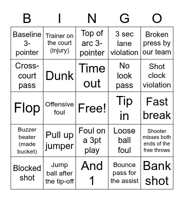 Basketball Bingo Card