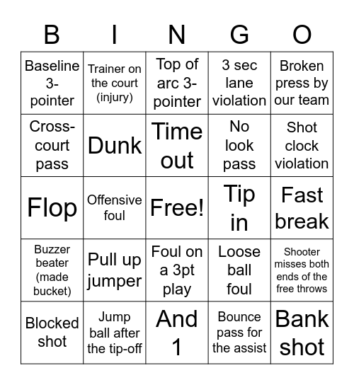 Basketball Bingo Card