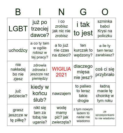 WIGILIA Bingo Card