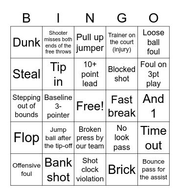 Basketball Bingo Card