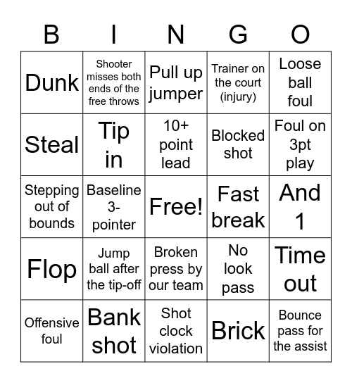 Basketball Bingo Card