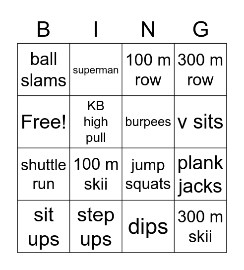 fitness bingo Card