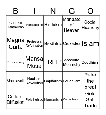 Global 1-2 Review Bingo Card