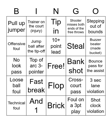 Basketball Bingo Card