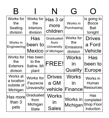 Get signatures for the whole board before the end of the 1st day! Bingo Card
