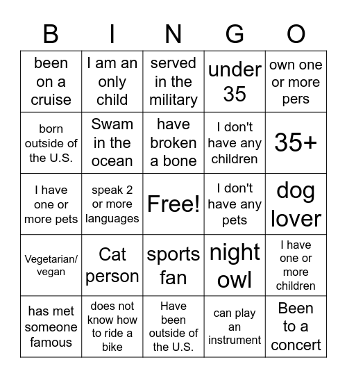 Untitled Bingo Card