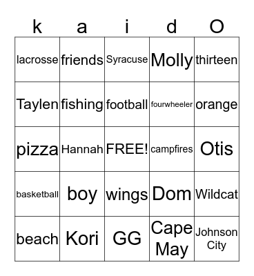 Untitled Bingo Card