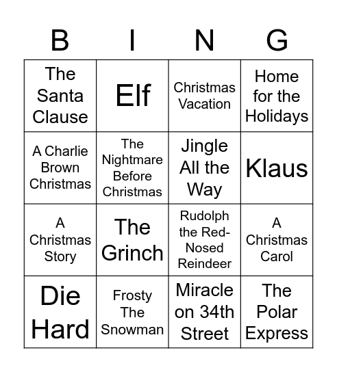 Holiday Movie Quotes Bingo Card