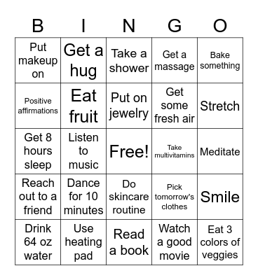 Self care bingo Card