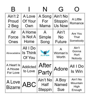 Songs That Start With "A" Bingo Card