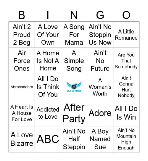 Songs That Start With "A" Bingo Card