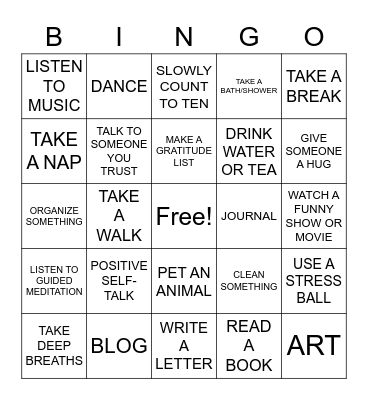 COPING SKILLS Bingo Card