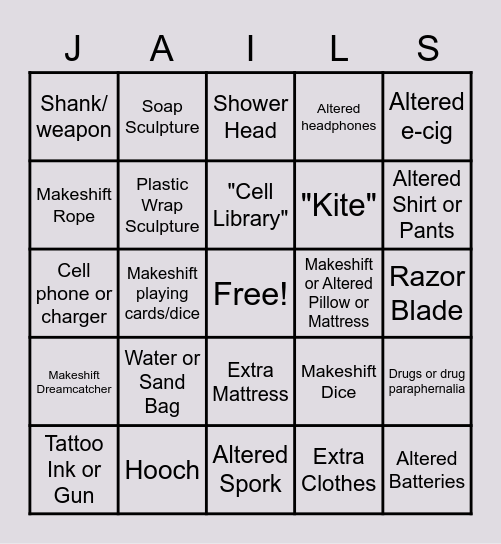 Jailhouse Bingo Card