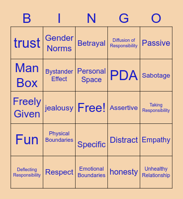 Connections: Violence-Free Relationships Bingo Card