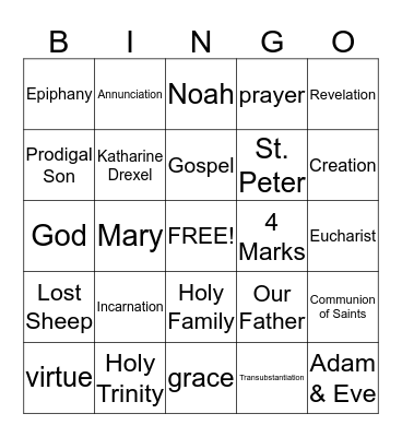 Third Grade Religion Study Guide Bingo Card