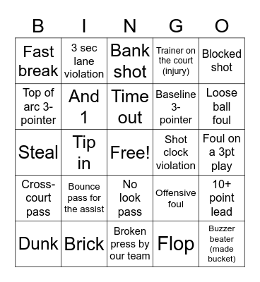 Basketball Bingo Card