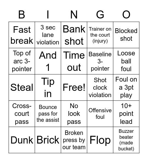 Basketball Bingo Card