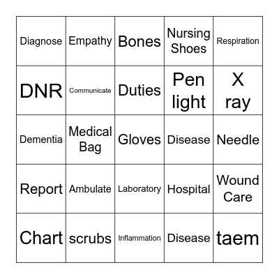 Nurse Bingo Card