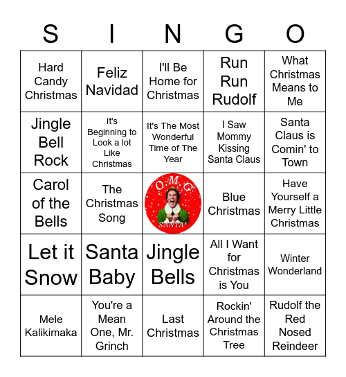 Christmas Song Singo Bingo Card