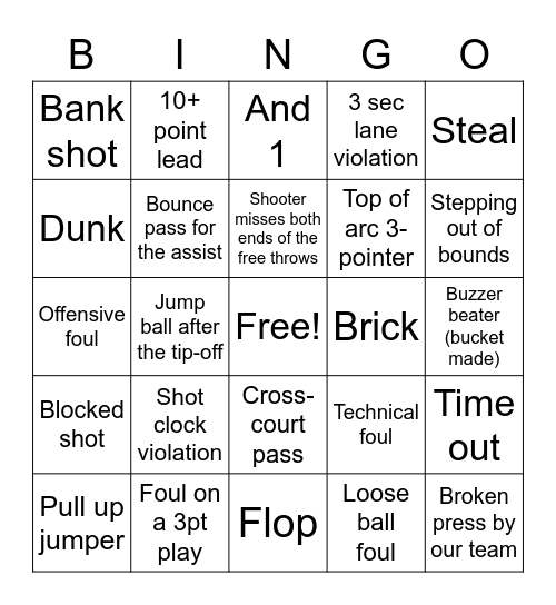 Basketball Bingo Card