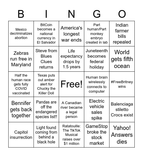 2021 BINGO Card