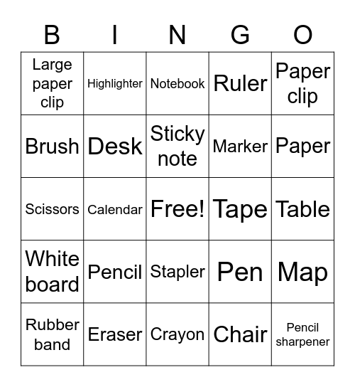 bingo classroom objects