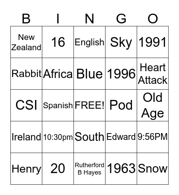 Trivia Bingo Card