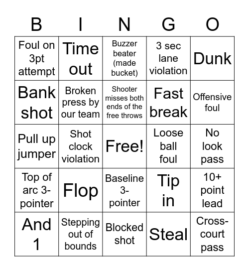 Basketball Bingo Card