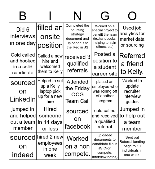 OCG Internal Team BINGO Card