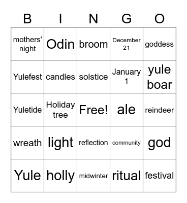 WVOP Yule Time Bingo Card