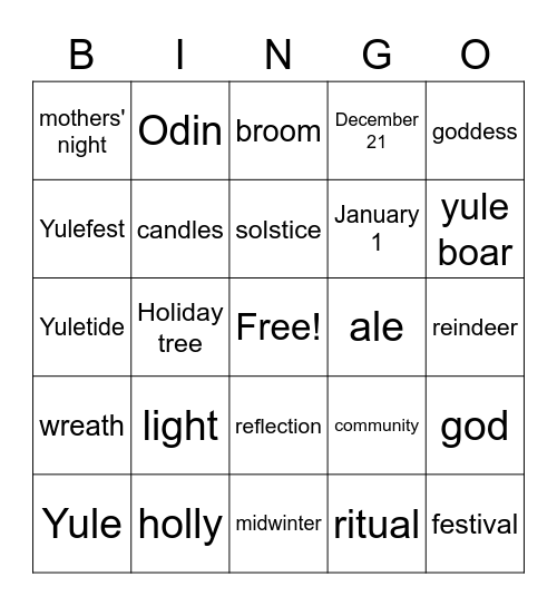 WVOP Yule Time Bingo Card