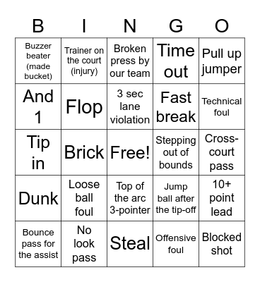 Basketball Bingo Card