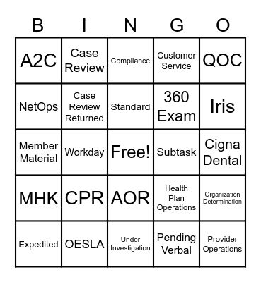 CPR- Grievance Bingo Card