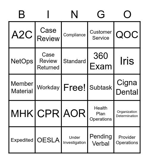 CPR- Grievance Bingo Card