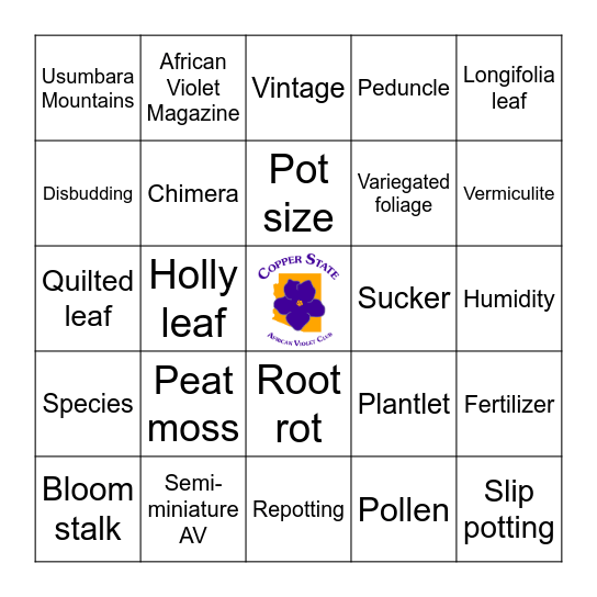 African Violet Bingo Card