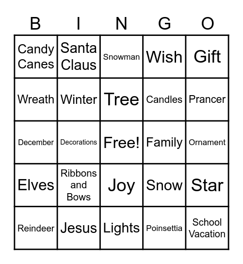 Christmas Bingo Card