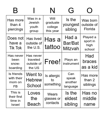 Birthright BINGO! Bingo Card