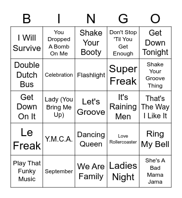 Disco & Funk Bingo Card