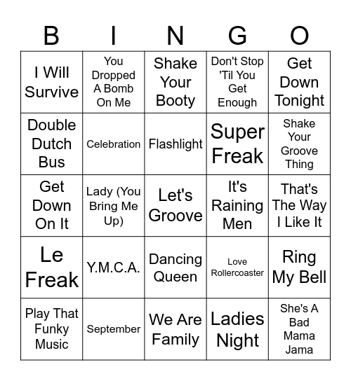 Disco & Funk Bingo Card