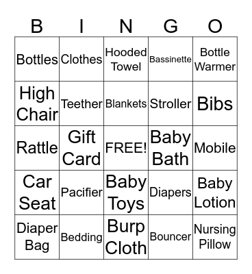 Baby Shower Bingo Card